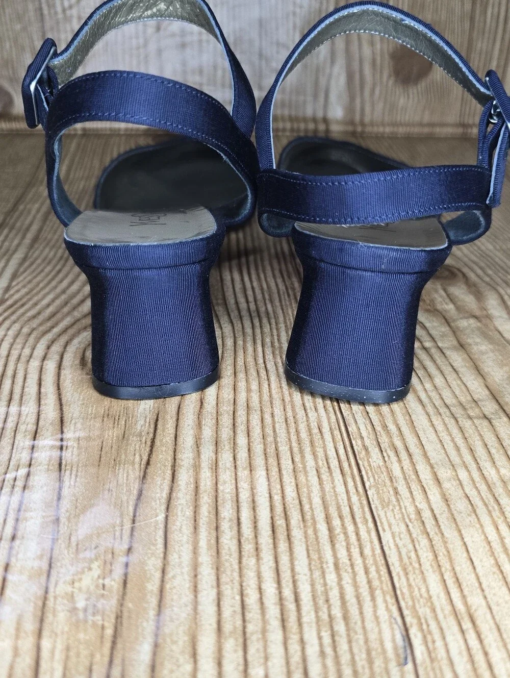 Yves Saint Laurent Navy Low Block Heels with Ankle‎ Strap Size 7.5